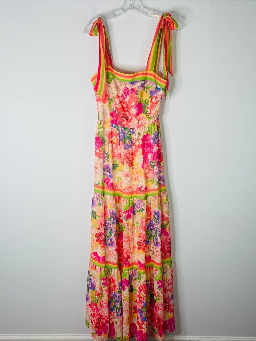 Clothe the Globe rainbow pink green floral pride boho maxi dress small
